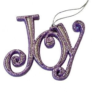 JOY Purple & silver glitter Christmas word ornament